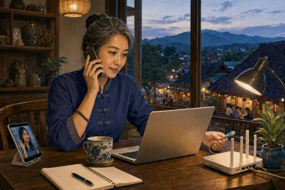 Illustrated Lampang and Northern Thailand real-life scene for Phone Calls, Messages, Internet, and Customer Support