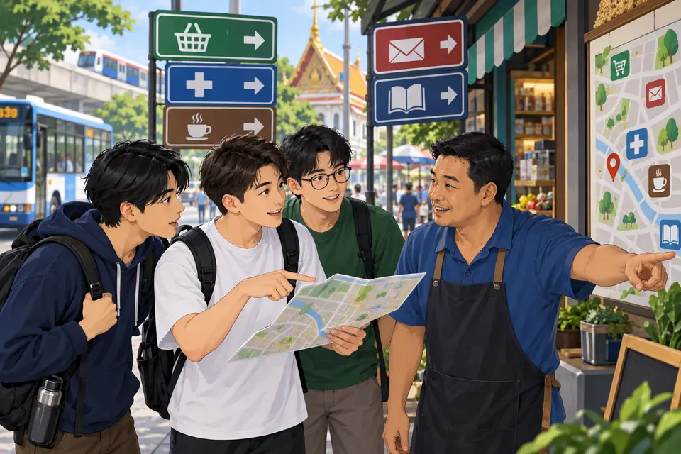 Lesson 77: Neighborhood Places and Local Services — ภาพประกอบบทเรียน 77: สถานที่และบริการใกล้บ้าน