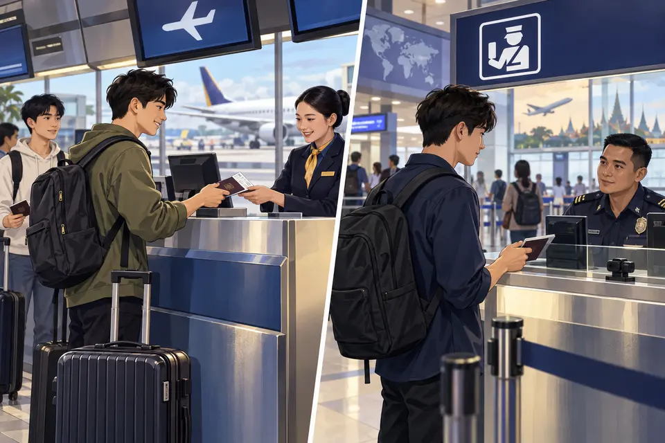 Lesson 85: Airport and Immigration English — ภาพประกอบบทเรียน 85: ภาษาอังกฤษที่สนามบินและตรวจคนเข้าเมือง
